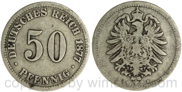 deutsches kaiserreich, 50 pfennig 1877 b, silber, s