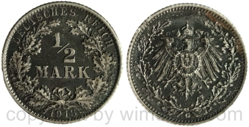 deutsches kaiserreich, 1/2 mark 1918 g, silber, vz deutsches kaiserreich, 1/2 mark 1918 g, silber, vz
