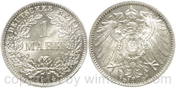 deutsches kaiserreich, 1 mark 1914 d, silber, st