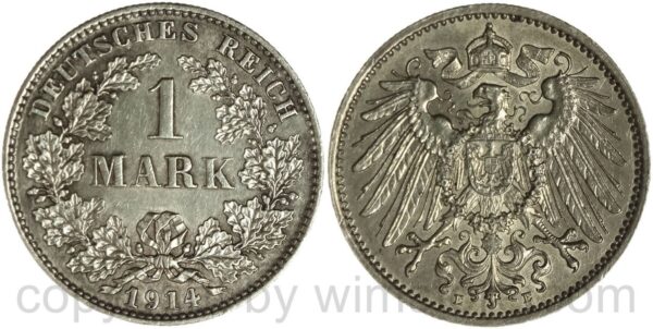 deutsches kaiserreich, 1 mark 1914 e, silber, vz