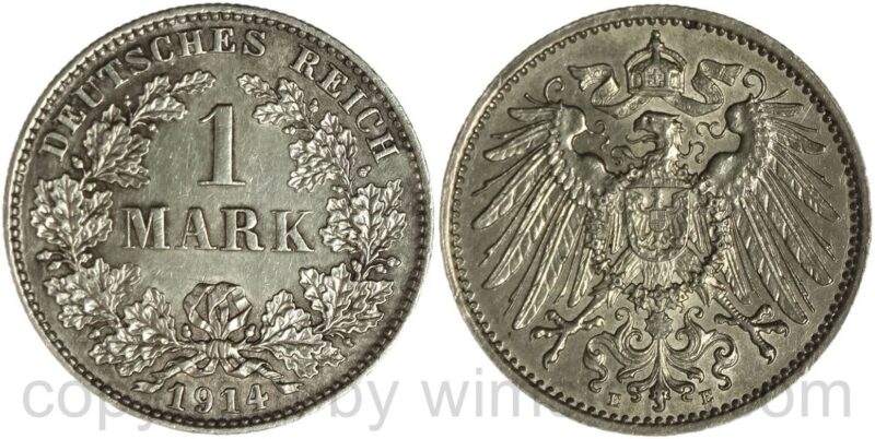 deutsches kaiserreich, 1 mark 1914 e, silber, vz deutsches kaiserreich, 1 mark 1914 e, silber, vz