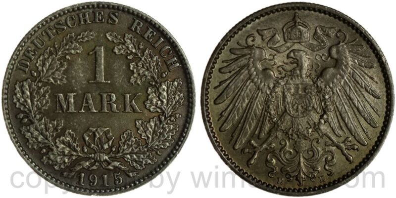 deutsches kaiserreich, 1 mark 1915 e, silber, vz deutsches kaiserreich, 1 mark 1915 e, silber, vz