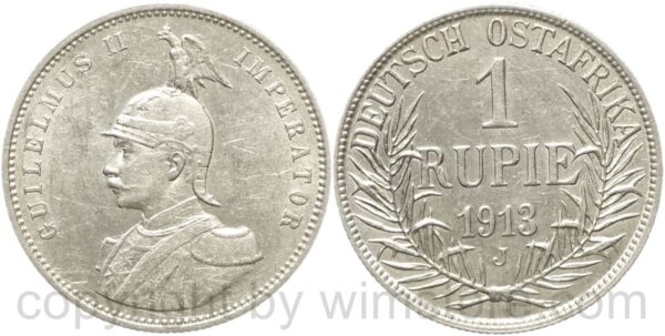 deutsches kaiserreich deutsch ostafrika, 1 rupie 1913, silber, ss