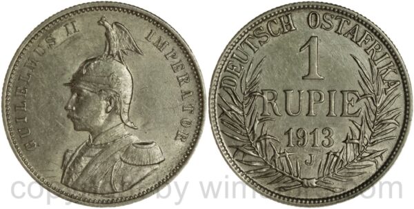 deutsches kaiserreich deutsch ostafrika, 1 rupie 1913, silber, ss