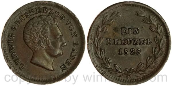 baden, 1 kreuzer 1828, kupfer, ss, rs. baden, 1 kreuzer 1828, kupfer, ss, rs.