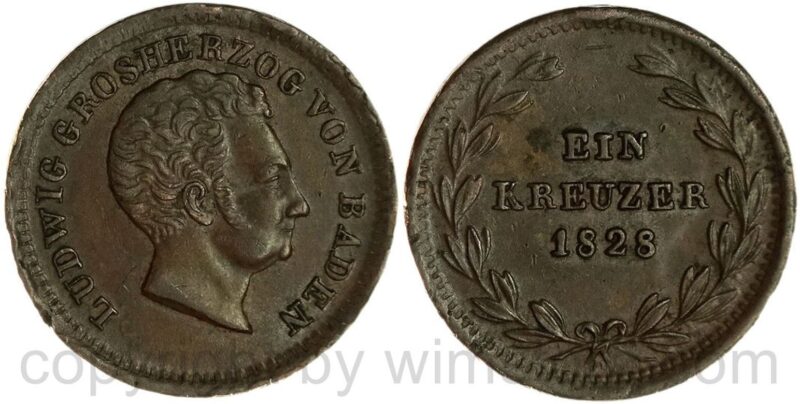 baden, 1 kreuzer 1828, kupfer, ss, rs. baden, 1 kreuzer 1828, kupfer, ss, rs.