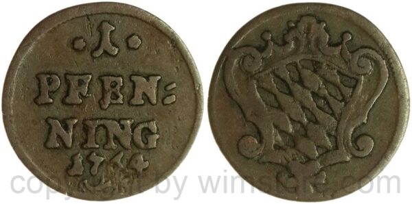 bayern, maximilian iii. joseph 1745 1777, 1 pfennig 1764, kupfer, ss