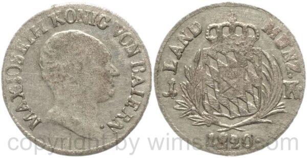 bayern, maximilian i. joseph 1806 1825, 1 kreuzer 1820, silber, s