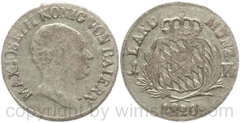 bayern, maximilian i. joseph 1806 1825, 1 kreuzer 1820, silber, s bayern, maximilian i. joseph 1806 1825, 1 kreuzer 1820, silber, s