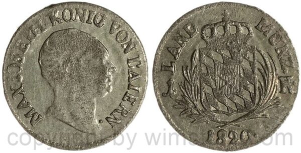 bayern, maximilian i. joseph 1806 1825, 1 kreuzer 1820, silber, s