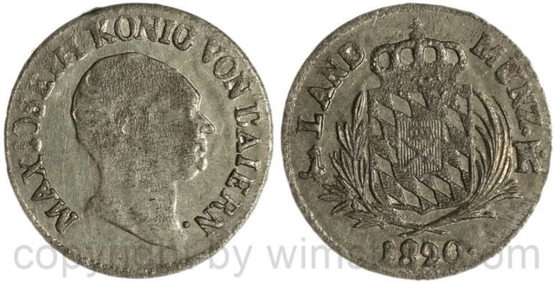 bayern, maximilian i. joseph 1806 1825, 1 kreuzer 1820, silber, s