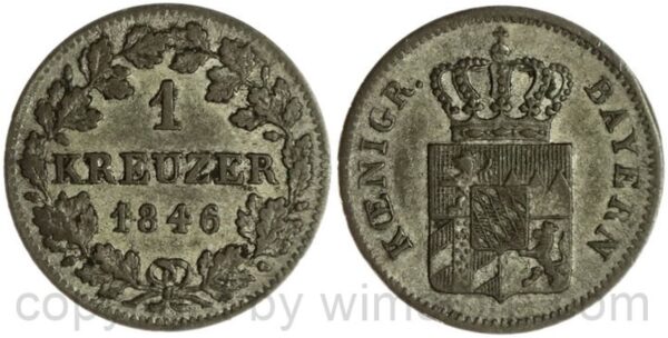 bayern, ludiwig i. 1825 1848, 1 kreuzer 1846, silber, ss vz