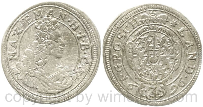 bayern, maximilian ii. emanuel 1679 1726, 3 kreuzer 1696, silber, ss bayern, maximilian ii. emanuel 1679 1726, 3 kreuzer 1696, silber, ss