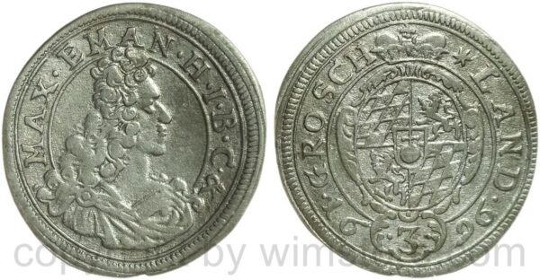 bayern, maximilian ii. emanuel 1679 1726, 3 kreuzer 1696, silber, ss