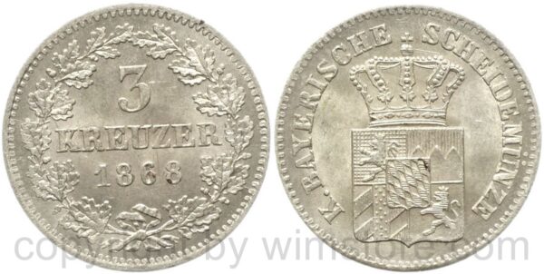 bayern, ludwig ii. 1864 1886, 3 kreuzer 1868, silber, vz