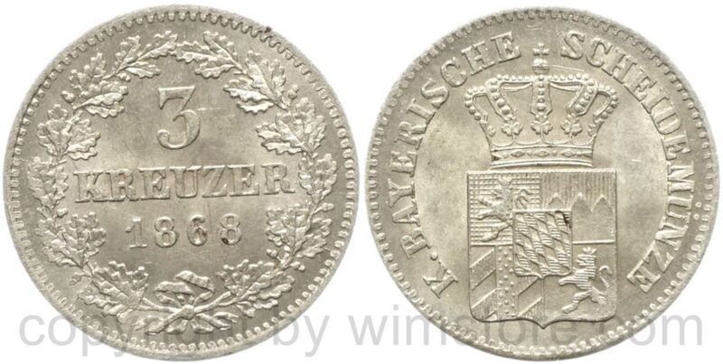 bayern, ludwig ii. 1864 1886, 3 kreuzer 1868, silber, vz bayern, ludwig ii. 1864 1886, 3 kreuzer 1868, silber, vz