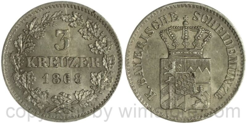 bayern, ludwig ii. 1864 1886, 3 kreuzer 1868, silber, vz bayern, ludwig ii. 1864 1886, 3 kreuzer 1868, silber, vz