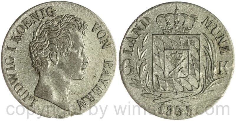 bayern, ludwig i. 1825 1848, 6 kreuzer 1835, silber, s bayern, ludwig i. 1825 1848, 6 kreuzer 1835, silber, s