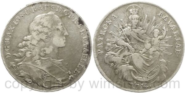 bayern, maximilian ii. joseph 1745 1777, madonnentaler 1754, silber, s ss