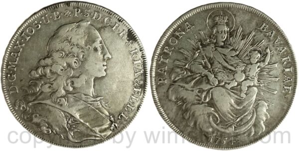 bayern, maximilian ii. joseph 1745 1777, madonnentaler 1754, silber, s ss
