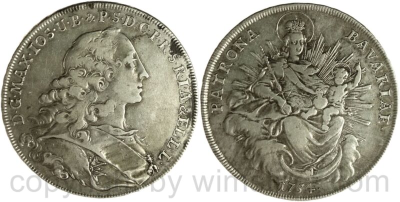 bayern, maximilian ii. joseph 1745 1777, madonnentaler 1754, silber, s ss bayern, maximilian ii. joseph 1745 1777, madonnentaler 1754, silber, s ss