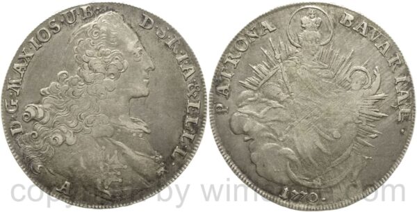 bayern, maximilian ii. joseph 1745 1777, madonnentaler 1770, silber, ss aber justiert
