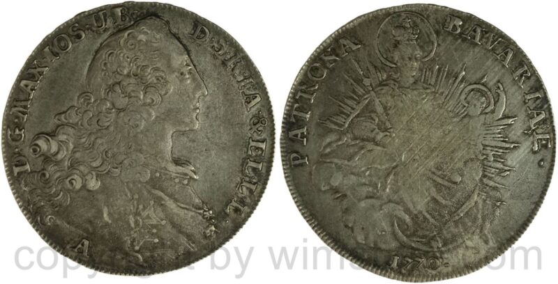 bayern, maximilian ii. joseph 1745 1777, madonnentaler 1770, silber, ss aber justiert bayern, maximilian ii. joseph 1745 1777, madonnentaler 1770, silber, ss aber justiert