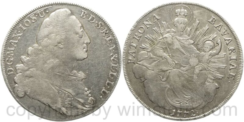 bayern, maximilian ii. joseph 1745 1777, madonnentaler 1772, silber, ss bayern, maximilian ii. joseph 1745 1777, madonnentaler 1772, silber, ss