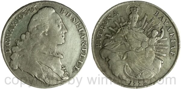 bayern, maximilian ii. joseph 1745 1777, madonnentaler 1772, silber, ss