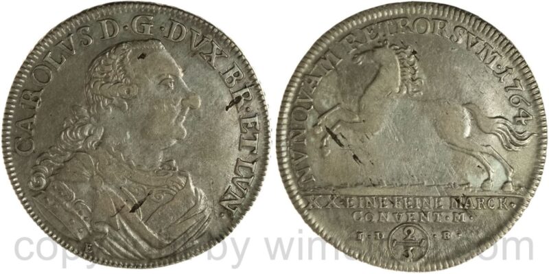 braunschweig wolfenbüttel, karl i. 1735 1780, 2/3 taler 1764, i.d. .b., silber, s ss, schrötlingsfehler braunschweig wolfenbüttel, karl i. 1735 1780, 2/3 taler 1764, i.d. .b., silber, s ss, schrötlingsfehler