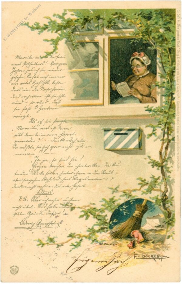 großmütterchen liest am fenster
