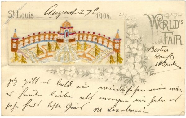 missouri, st. louis, world fair 1904, bestickte karte
