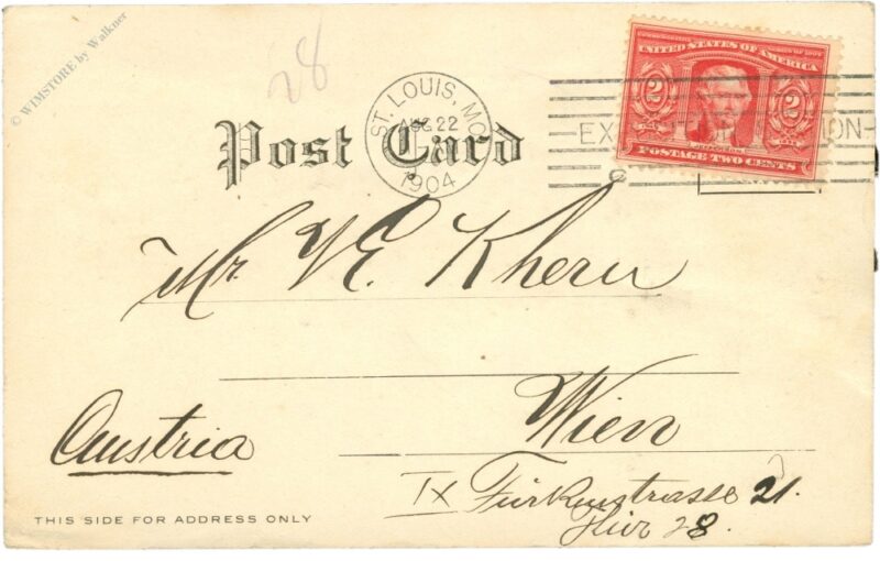missouri, st. louis, world fair 1904, bestickte karte