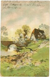 haus am bach mit brücke