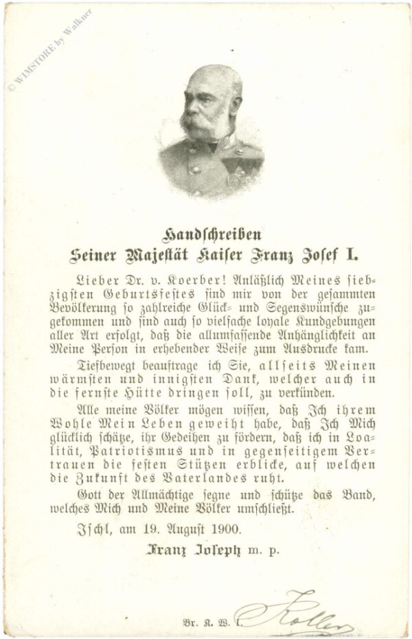 kaiser franz josef i., handschreiben 19.8.1900