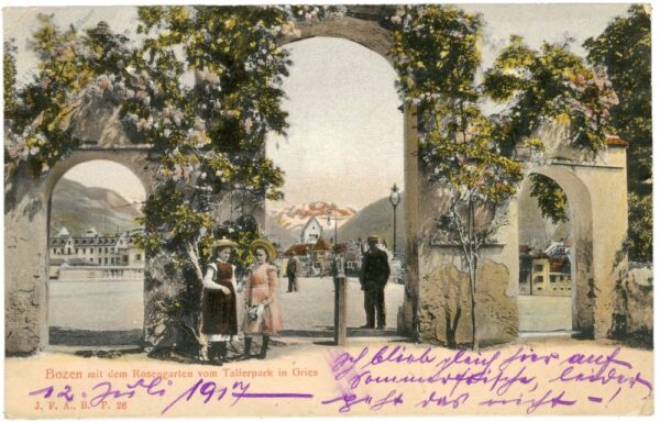 bozen, mit dem rosengarten vom tallerpark in gries