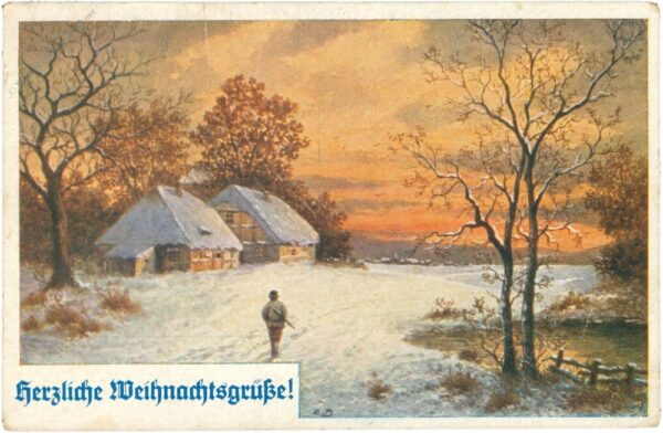 weihnachten, spaziergang in verschneiter landschaft