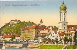 graz, franziskanerkirche mit schloßberg