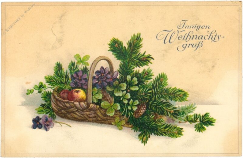 weihnachten, korb mit zweigen und Äpfeln weihnachten, korb mit zweigen und Äpfeln