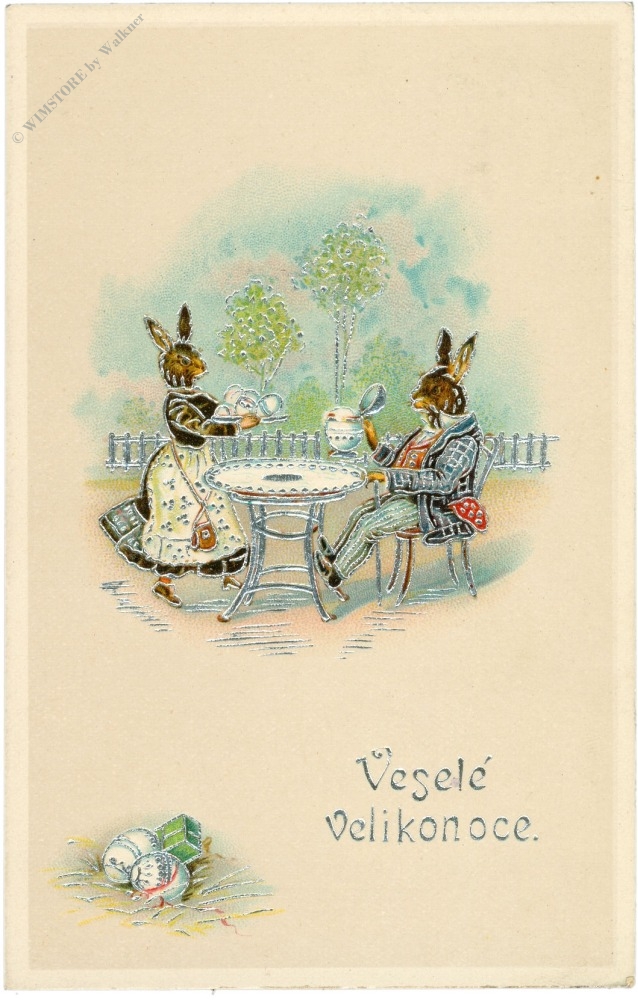 ostern, osterhasen bei tisch ostern, osterhasen bei tisch