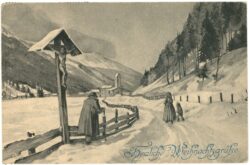 weihnachten, verschneiter weg richtung kirche