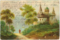 wanderer nahe einem schloss