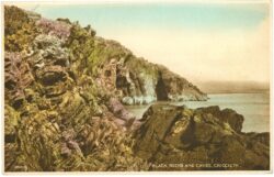 criccieth, black rocks and caves