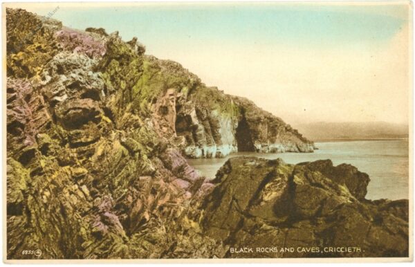 criccieth, black rocks and caves