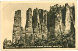 sächs. schweiz, schrammsteine, langes horn mit bloßstock, kreuzturm und morsche zinne