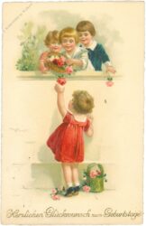 geburtstag, kinder mit blumen