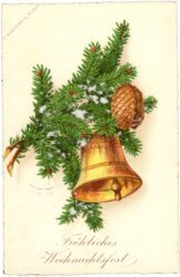 weihnachten, glocke auf zweig mit zapfen