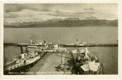 bodensee, dampferhafen mit aussicht auf die schweizer berge