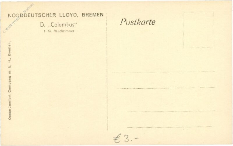 d. "columbus", norddeutscher lloyd, bremen, 1 kl. rauchzimmer