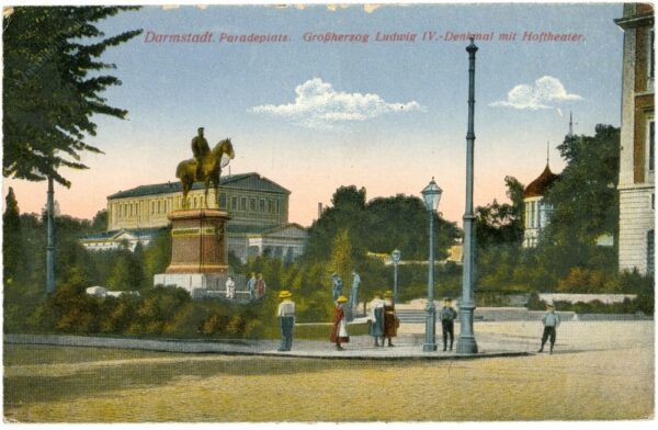 darmstadt, paradeplatz großherzog ludwig iv. denkmal mit hoftheater